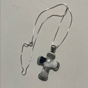 Sterling Silver 925 Millefiori Cross Pendant Necklace